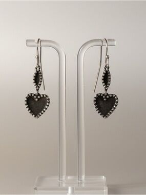 RARE James Avery heart beaded dangle drop earrings concave oxidized